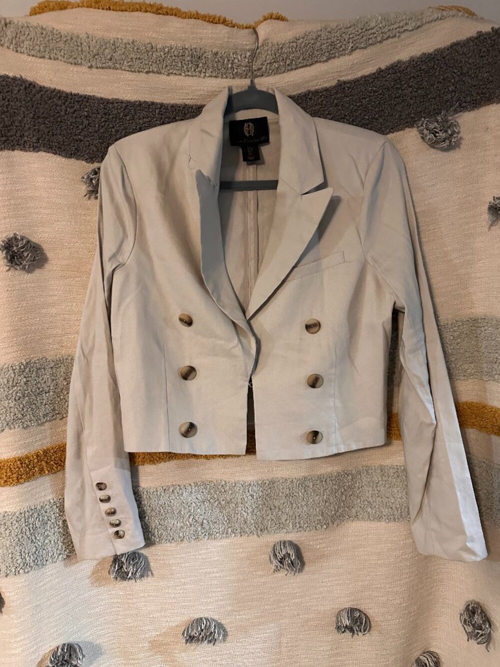 House of Harlow 1960 Cropped Double-Breasted Blazer - Oatmeal Beige Small